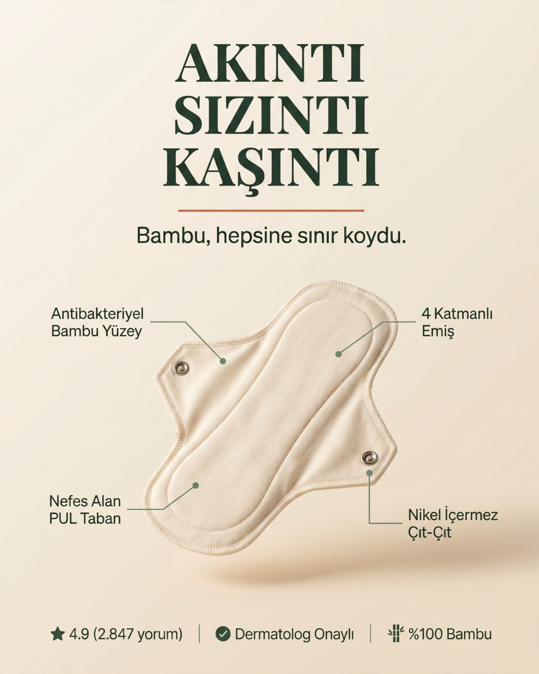 Akıntı Sızıntı Yapmayan Yıkanabilir Antibakteriyel Bambu Ped