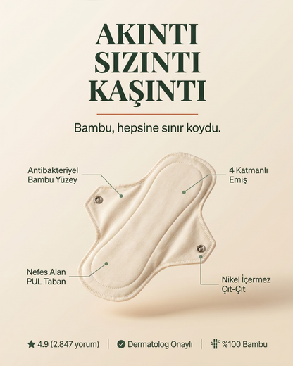 Akıntı Sızıntı Yapmayan Yıkanabilir Antibakteriyel Bambu Ped